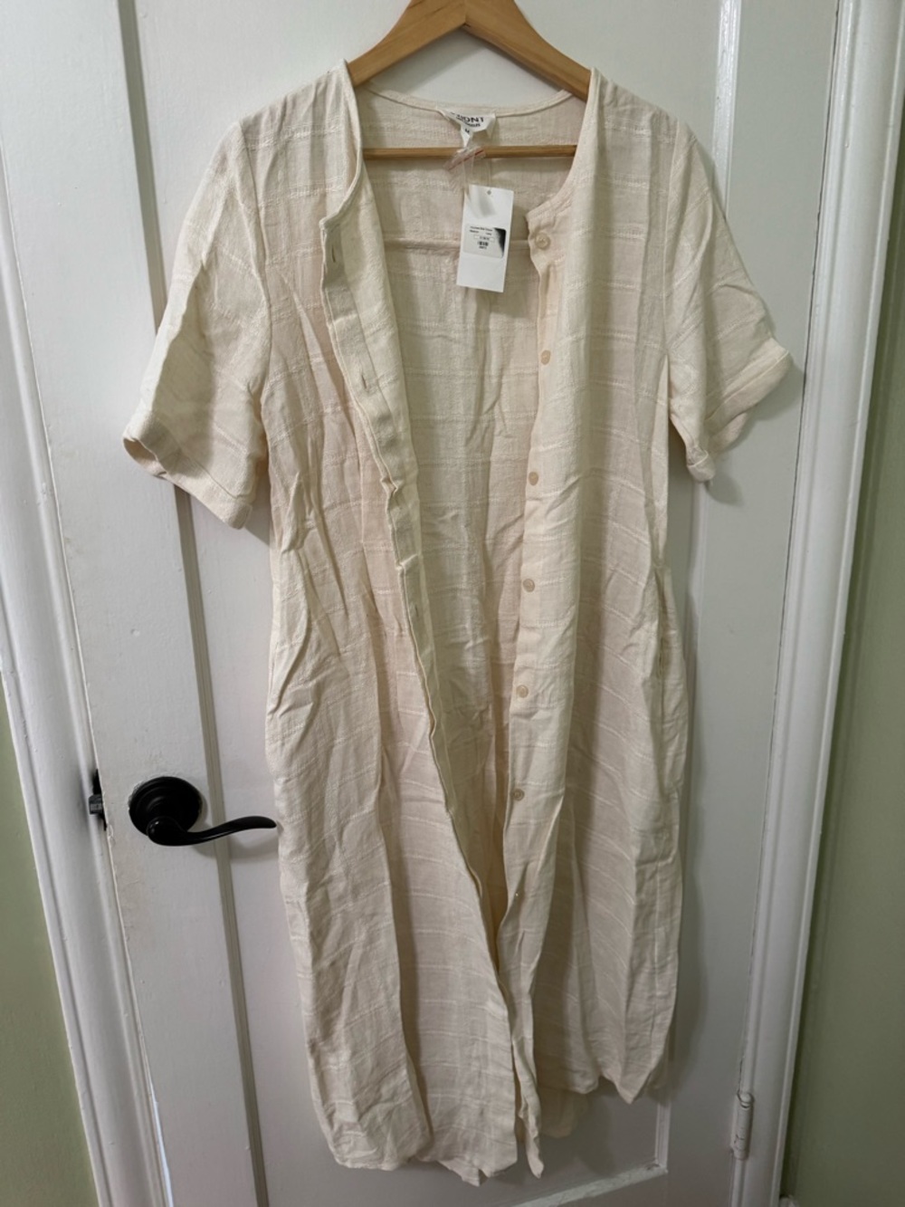 Casual Cream Button-Front Midi Dress by None